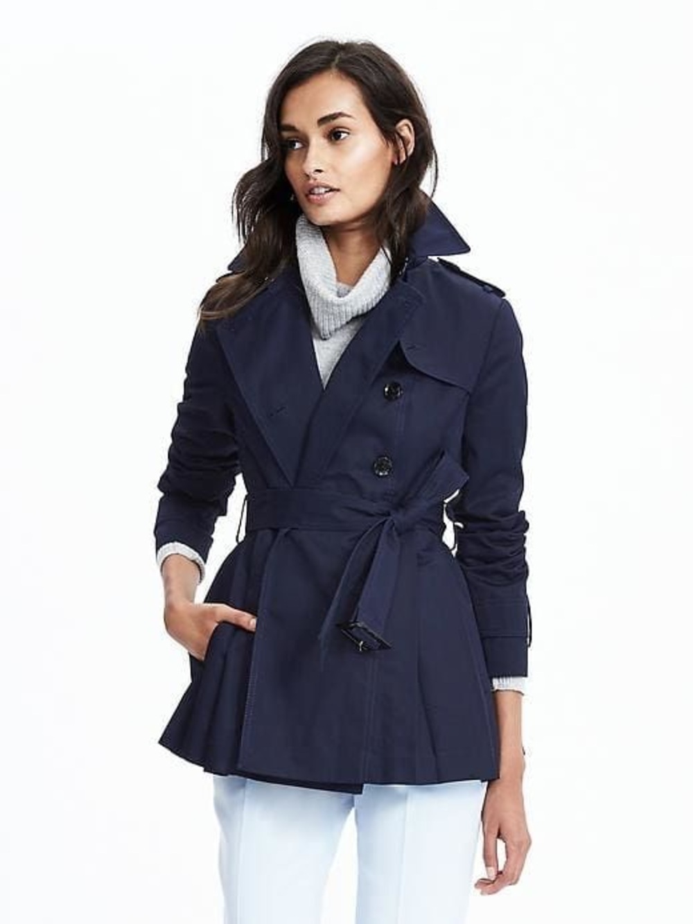 Banana Republic sz 0 Navy Double-Breasted Trench Coat with Waist Tie